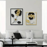 Luxury Metal Wall Art with Black and Gold Floral Design